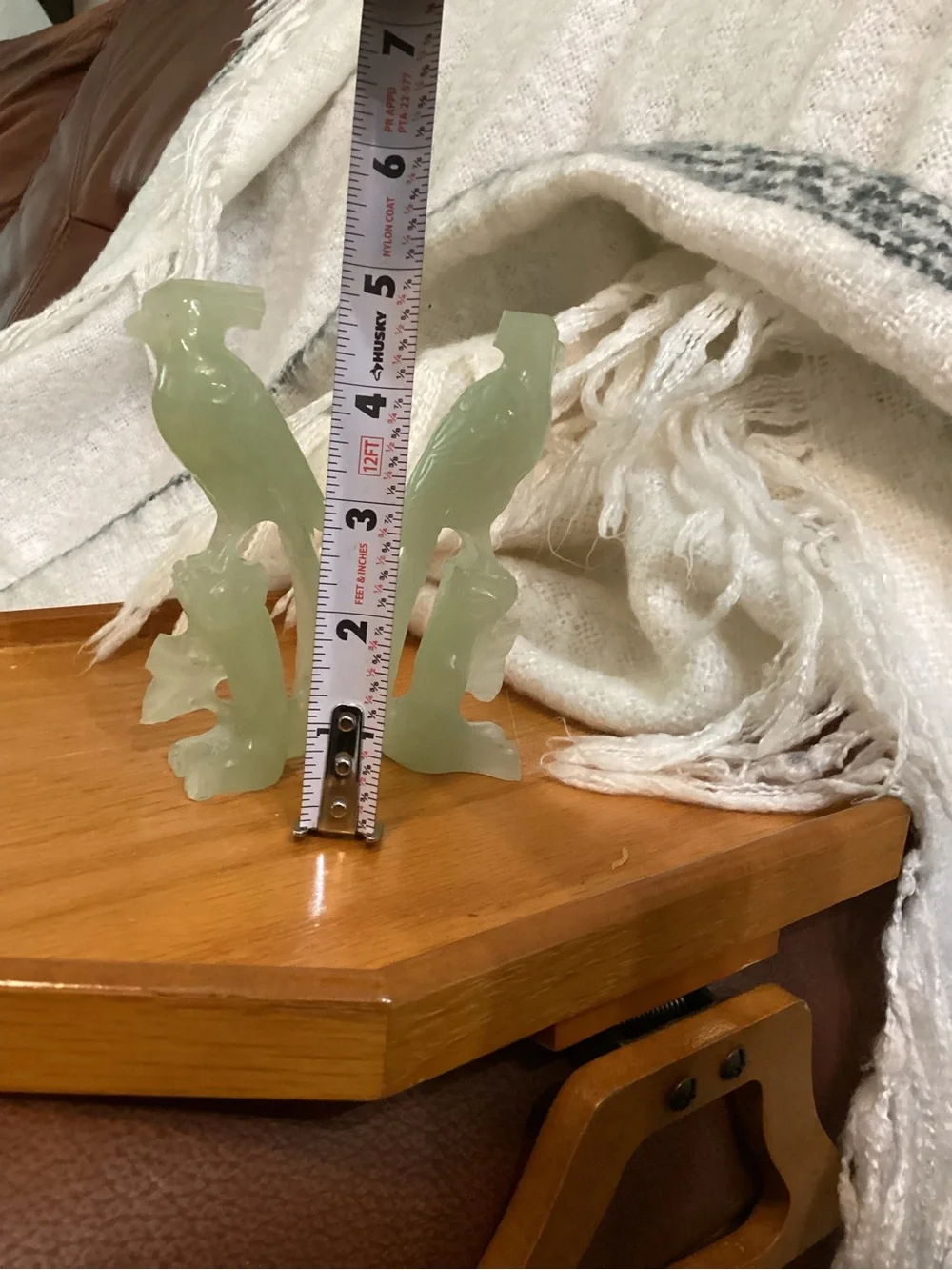 Carved Jade-Look Parrot Figurines -Have Damage on Head Feathers